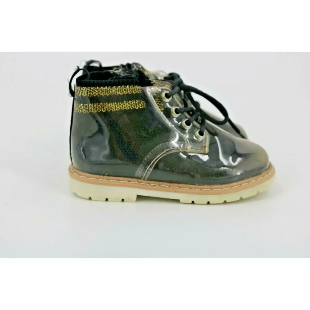 Zara Baby Girl Lace Up Black Boots Shoes Size 22/6.5